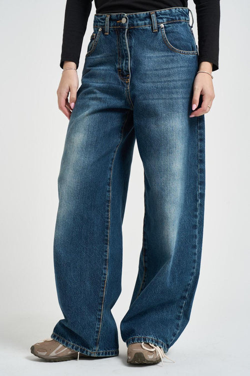 Jeans donna wide leg in denim sfumato - 2