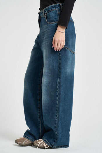 Jeans donna wide leg in denim sfumato - 3