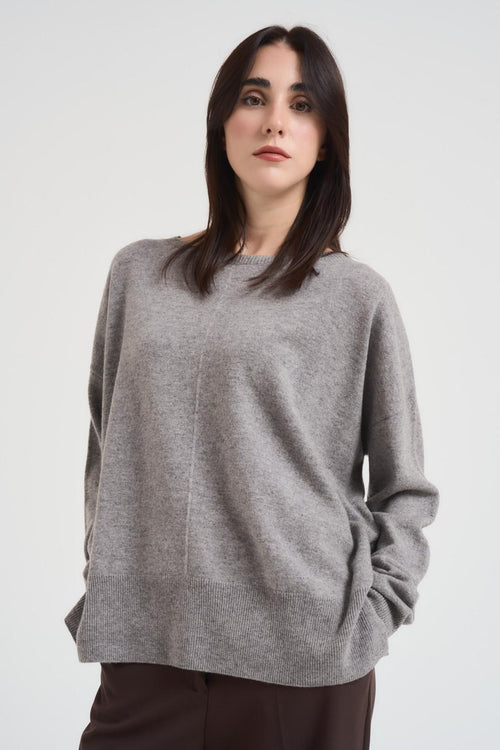 Maglia donna girocollo ampio grigia - 2