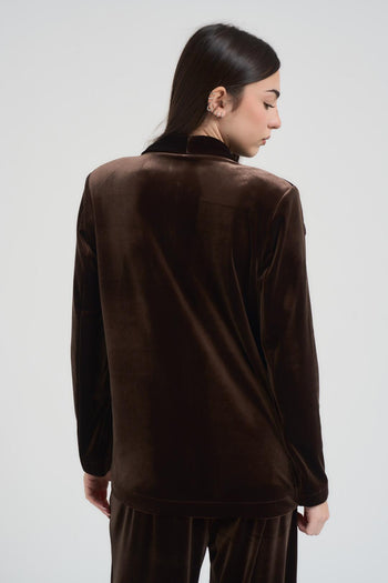 Giacca donna monopetto in velluto marrone - 5