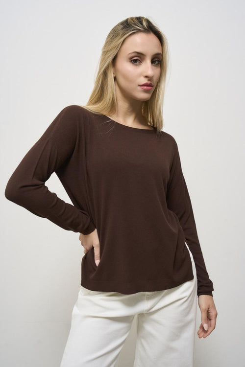 Women's brown crew neck sweater - 2