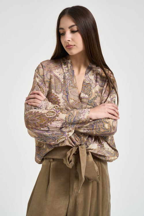 Blusa donna paisley floreale con fiocco - 2