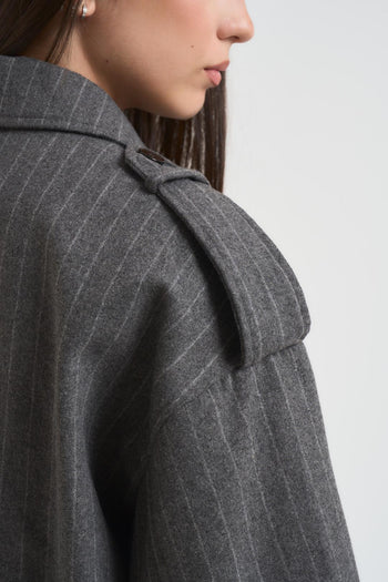 Bomber donna gessato in fresco lana grigio - 7