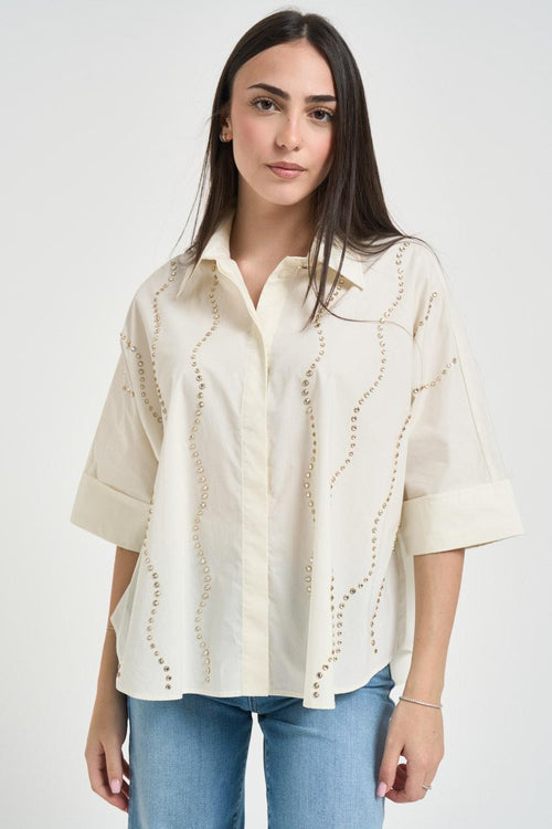 Camicia donna con strass panna