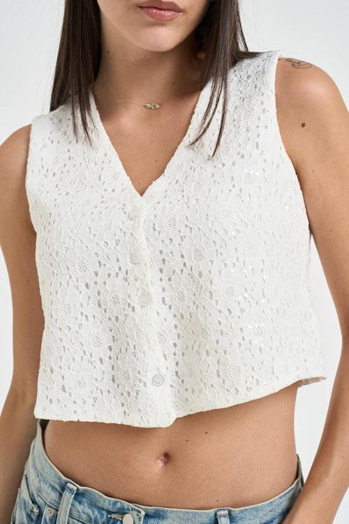 Blusa donna in pizzo sangallo bianca - 2
