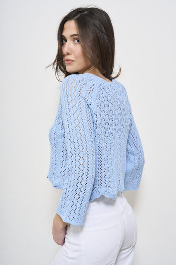 Women's short light blue perforated sweater - 4
