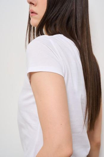 T-shirt donna girocollo bianca con strass - 5