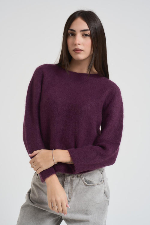 Maglia donna scollo a barca melanzana