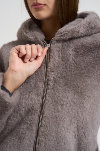 Ecopelliccia donna con cappuccio grigia - 3