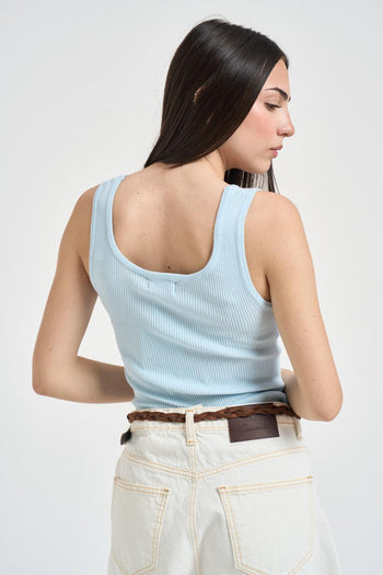 Top donna a costine celeste - 3