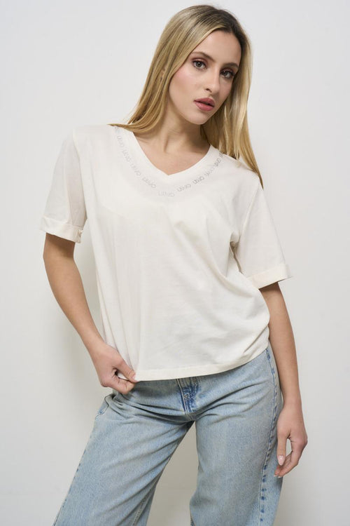 Women's white V-neck T-shirt