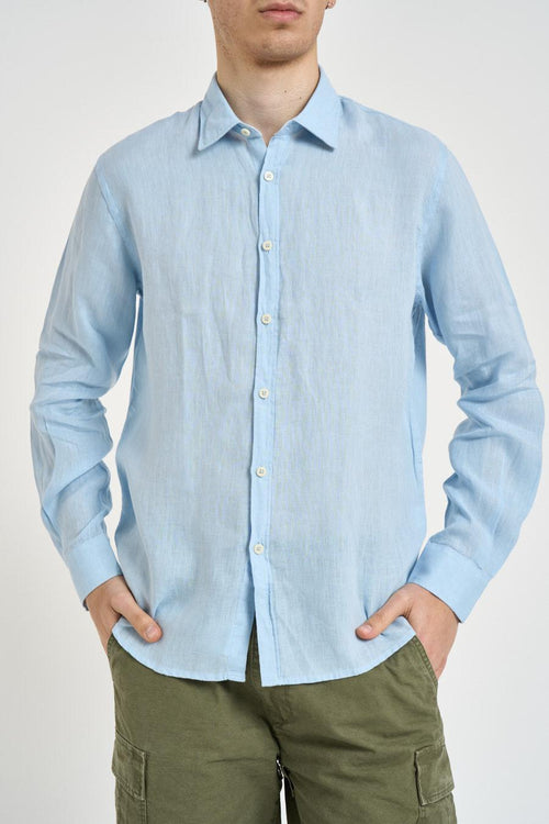 Camicia uomo in lino celeste