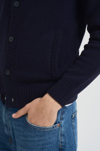 Cardigan uomo in maglia blu - 3