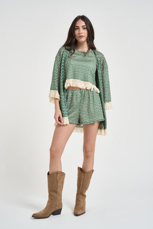 Kimono donna motivo geometrico verde