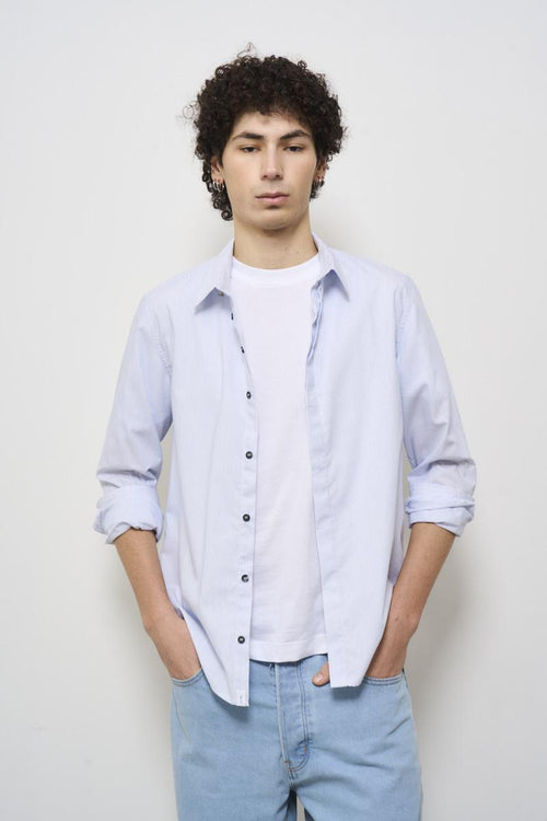 Camicia uomo a righe sottili celeste