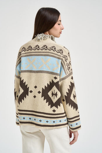 Cardigan donna jacquard beige e moro - 4