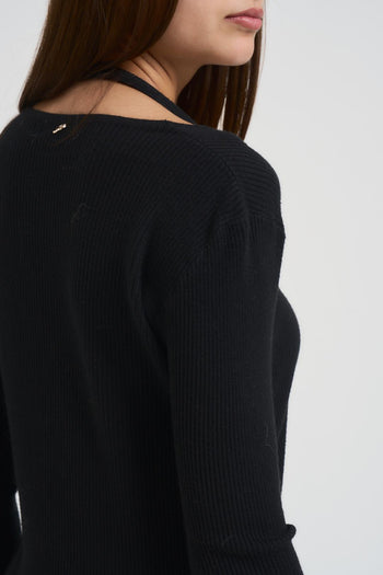 Maglia donna cut out nero - 4