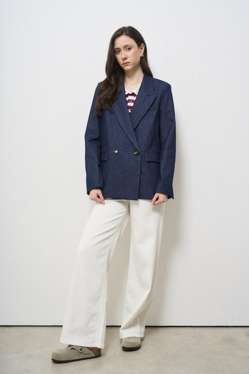 Giacca donna a doppiopetto in denim scuro