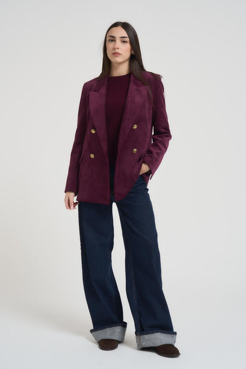 Giacca donna doppiopetto in velluto bordeaux