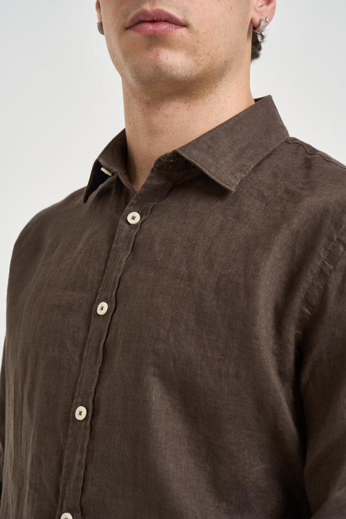 Camicia uomo in lino marrone - 2