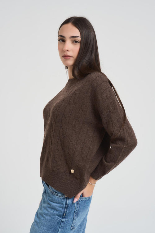 Maglia donna a trecce marrone - 2