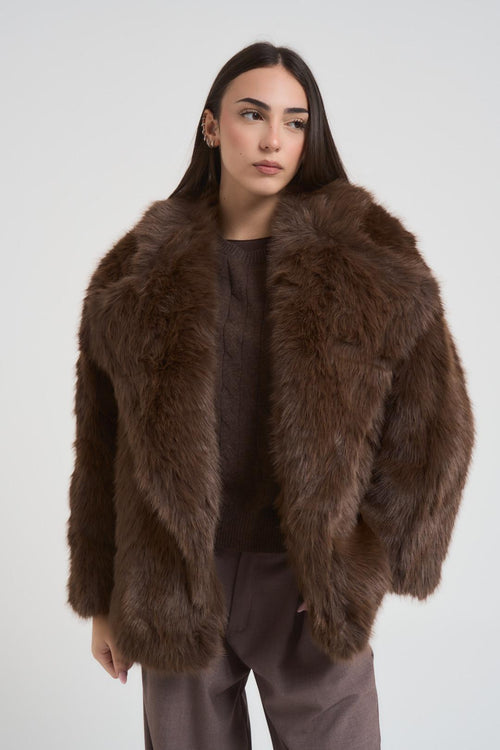 Ecopelliccia donna con frange marrone - 2