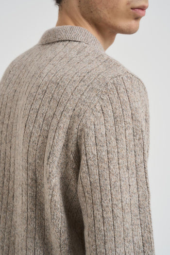 Polo uomo in maglia a righe tortora - 5