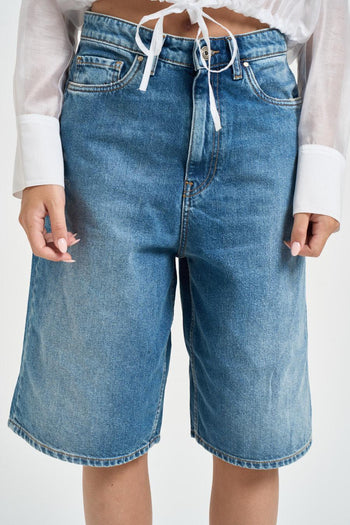 Bermuda donna a vita bassa denim - 4