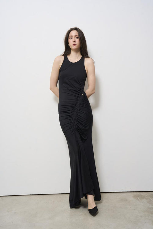 Women's long dress with black ruffles