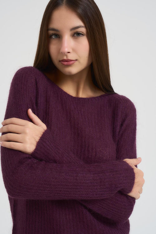 Maglia donna scollo a barchetta melanzana - 2