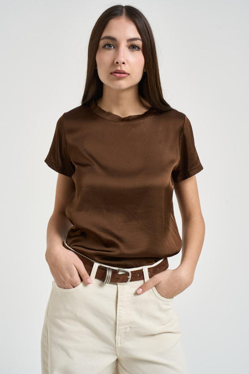T-shirt donna girocollo marrone