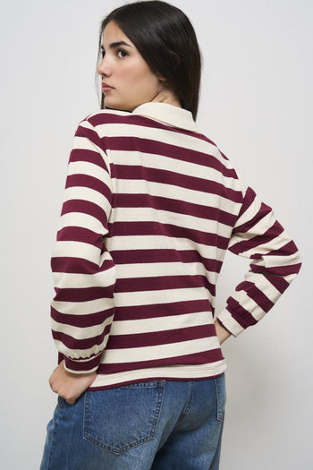 Polo donna a righe bordeaux - 5
