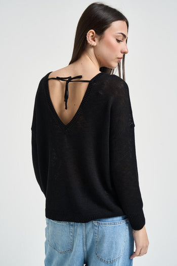 Maglia donna scollo a barca nera - 3