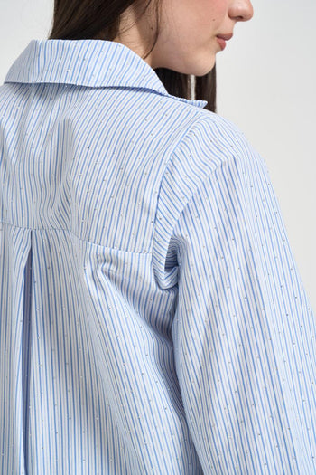 Camicia donna a righe con strass celeste - 4