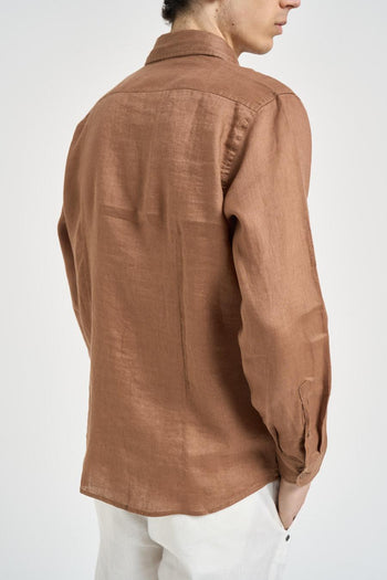 Camicia uomo in lino tabacco - 4