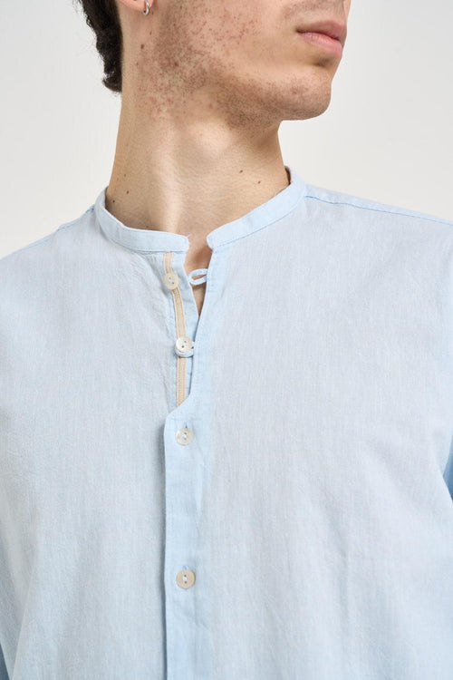 Camicia uomo in misto lino e cotone azzurra - 2