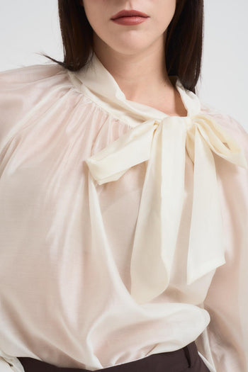 Blusa donna con fiocco latte - 3