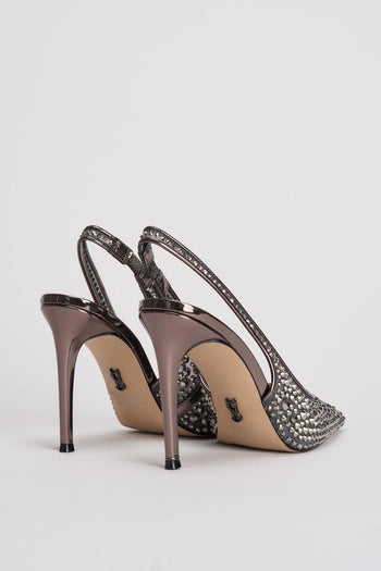 Scarpa donna con tacco strass argento - 3