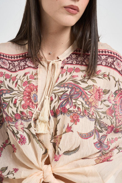 Blusa donna fantasia floreale beige e rosa - 2