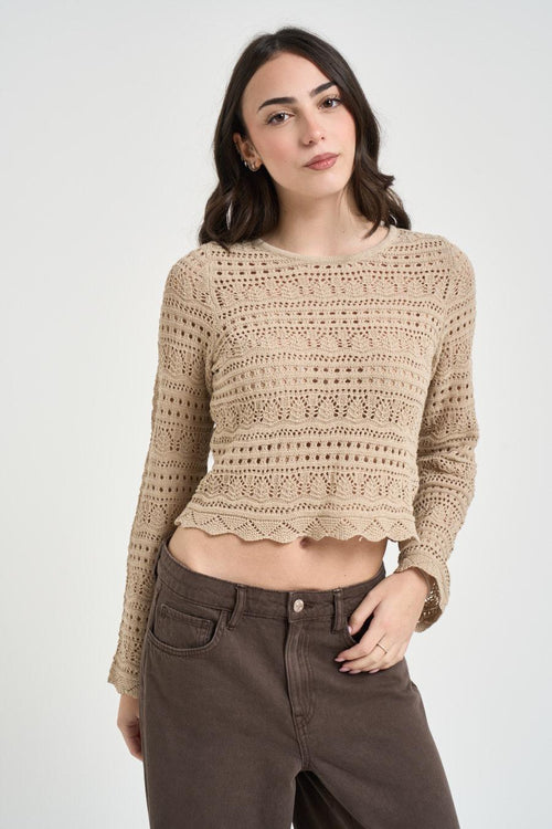 Maglia donna traforata beige
