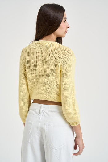 Maglia donna cropped giallo pastello - 3
