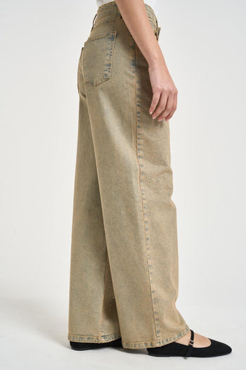 Jeans donna wide leg effetto slavato beige - 4