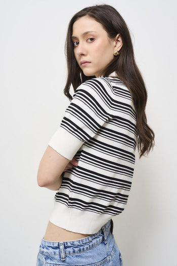Women's black striped polo shirt - 3