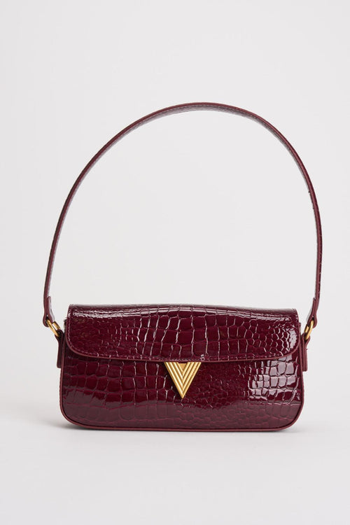 Borsa donna a spalla pitonata lucida bordeaux