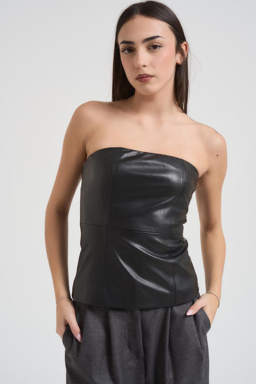 Top donna in ecopelle nero