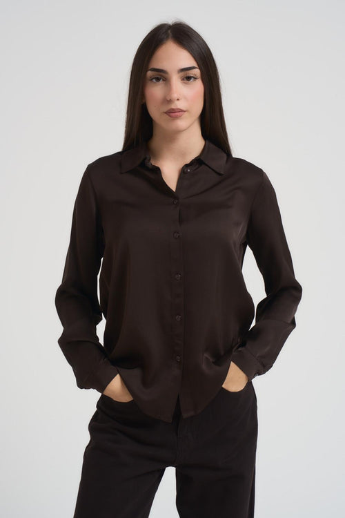 Camicia donna satinata cioccolato