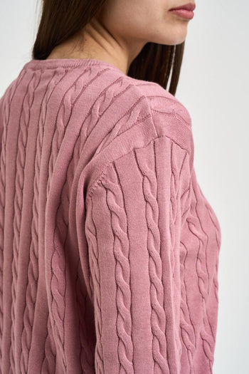 Maglia donna a treccia rosa - 4
