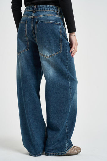 Jeans donna wide leg in denim sfumato - 5