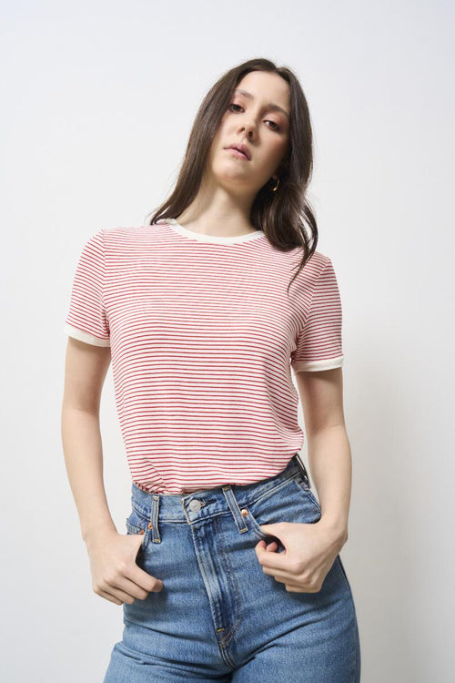 T-shirt donna rossa a righe - 1