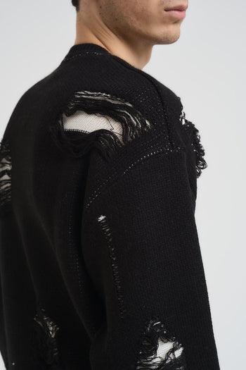 Felpa uomo girocollo con rotture nera - 5